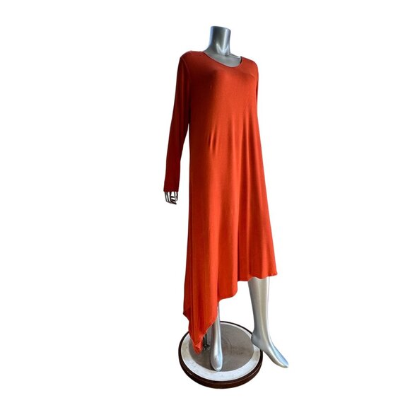 Diane Gilman Womens Asymmetrical Hem Orange Long Sleeve Dress 1X - Picture 1 of 6